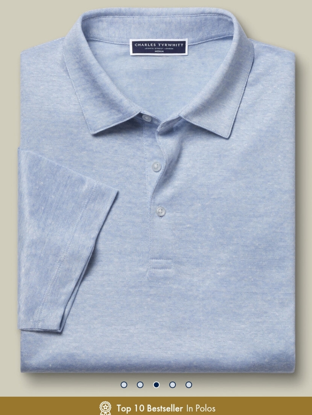 Charles Tyrwhitt Pure Linen Polo - Sky Blue- XL - Picture 5 of 7